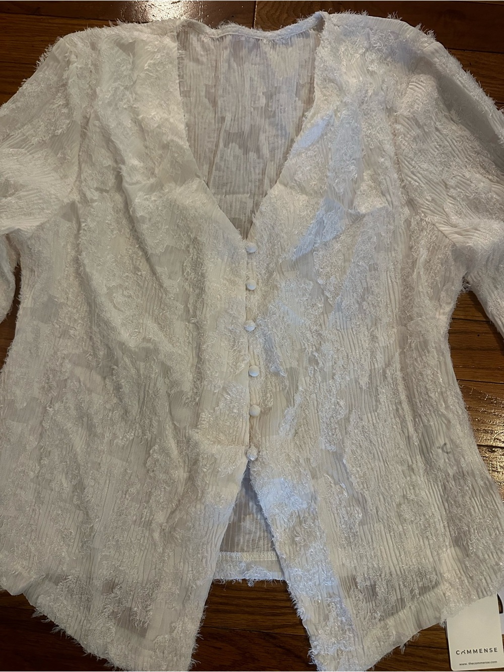 Commense White Textured Button-Front Top